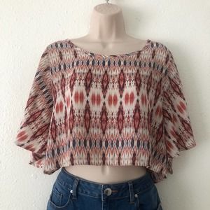 Tribal Crop Top with Bell Sleeves